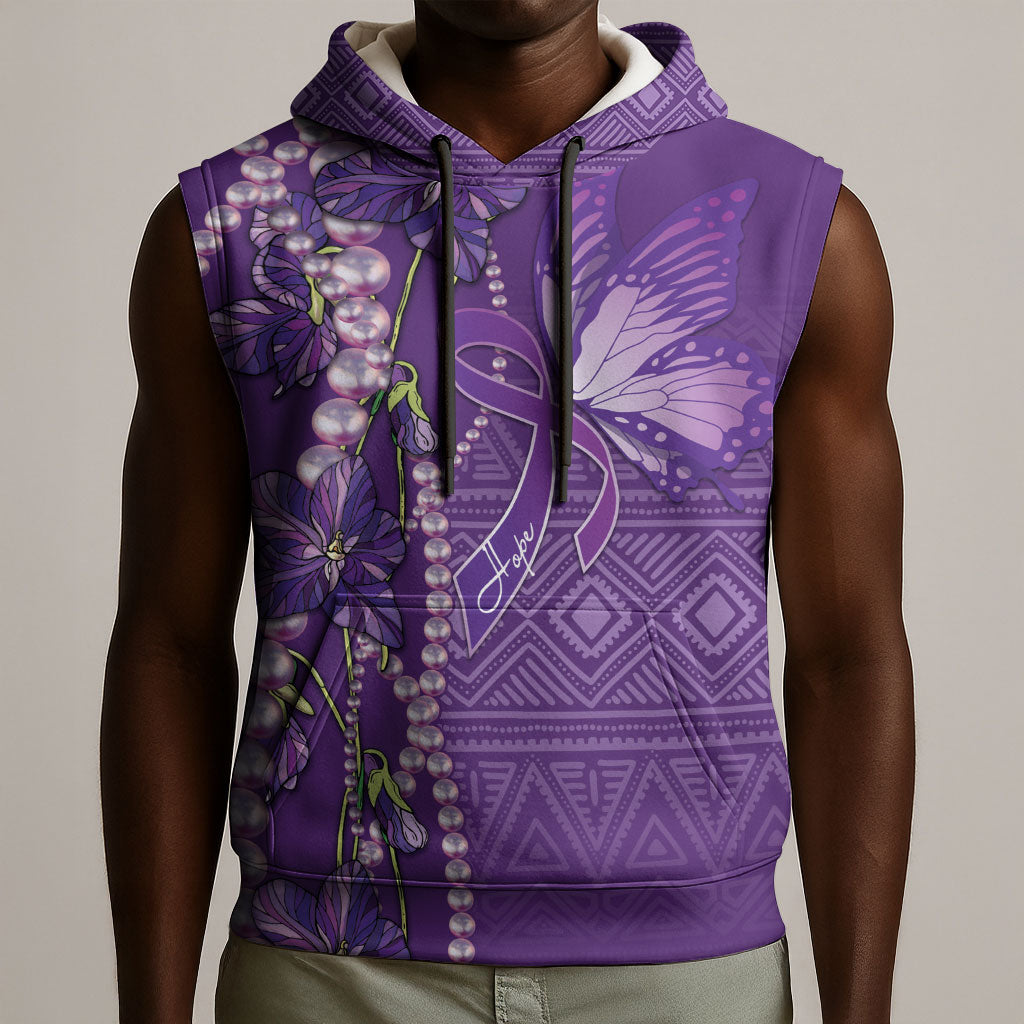 Lupus Awareness Purple Ribbon Butterfly Sleeveless Hoodie Hope