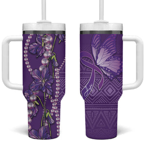 Lupus Awareness Purple Ribbon Butterfly Tumbler With Handle Hope