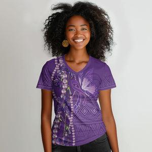 Lupus Awareness Purple Ribbon Butterfly Women V-Neck T-Shirt Hope