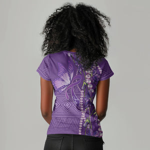 Lupus Awareness Purple Ribbon Butterfly Women V-Neck T-Shirt Hope