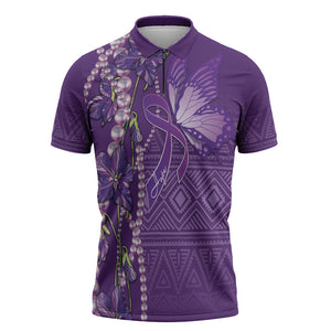 Lupus Awareness Purple Ribbon Butterfly Zipper Polo Shirt Hope
