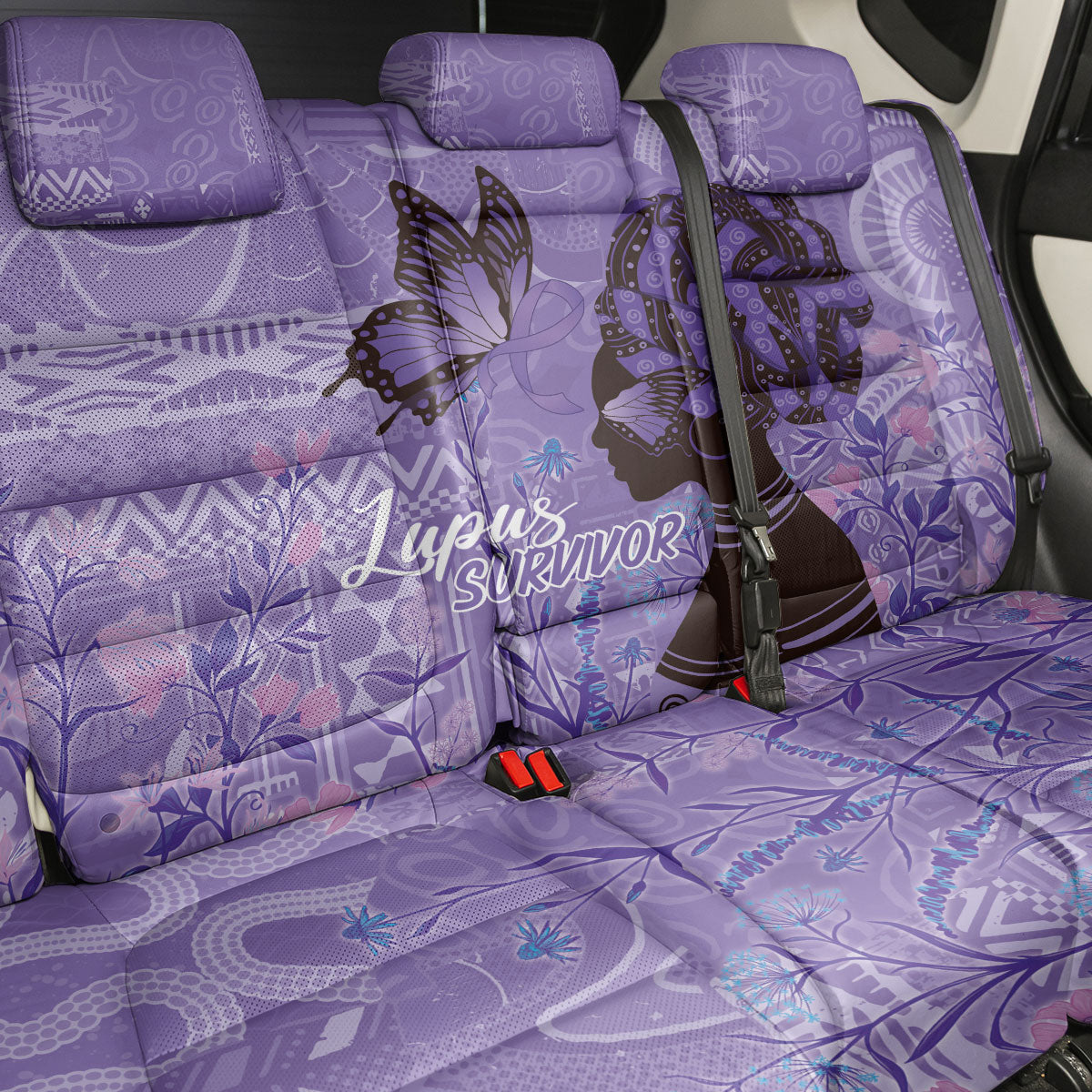 Lupus Awareness Afro Girl - Proud Survivor Back Car Seat Cover Ankara Pattern