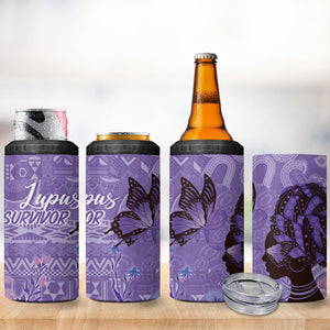 Lupus Awareness Afro Girl - Proud Survivor 4 in 1 Can Cooler Tumbler Ankara Pattern