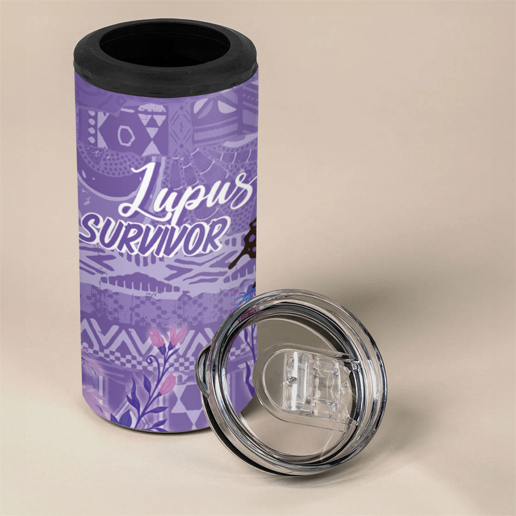 Lupus Awareness Afro Girl - Proud Survivor 4 in 1 Can Cooler Tumbler Ankara Pattern