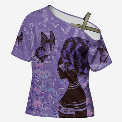 Lupus Awareness Afro Girl - Proud Survivor Cross Shoulder Shirt Ankara Pattern