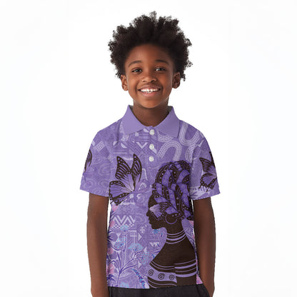 Lupus Awareness Afro Girl - Proud Survivor Kid Polo Shirt Ankara Pattern