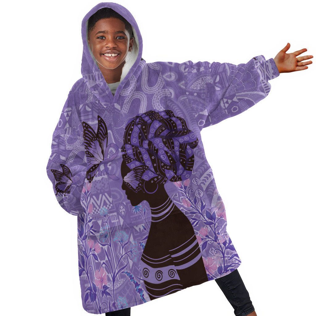 Lupus Awareness Afro Girl - Proud Survivor Kid Wearable Blanket Hoodie Ankara Pattern