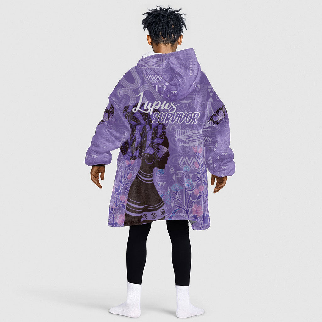 Lupus Awareness Afro Girl - Proud Survivor Kid Wearable Blanket Hoodie Ankara Pattern