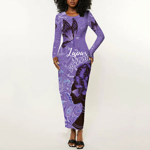 Lupus Awareness Afro Girl - Proud Survivor Long Sleeve Bodycon Dress Ankara Pattern