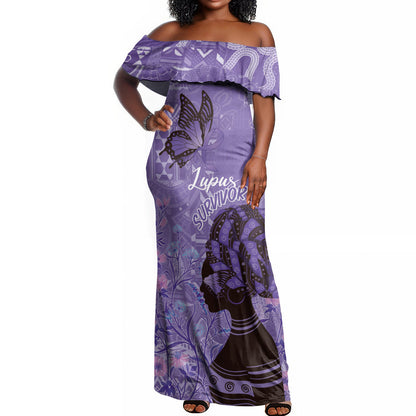 Lupus Awareness Afro Girl - Proud Survivor Off Shoulder Maxi Dress Ankara Pattern