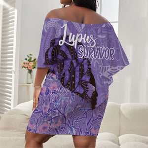 Lupus Awareness Afro Girl - Proud Survivor Off Shoulder Short Dress Ankara Pattern