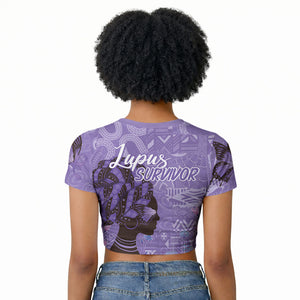 Lupus Awareness Afro Girl - Proud Survivor Raglan Cropped T shirt Ankara Pattern