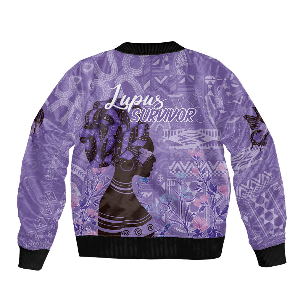 Lupus Awareness Afro Girl - Proud Survivor Sleeve Zip Bomber Jacket Ankara Pattern