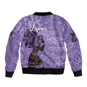 Lupus Awareness Afro Girl - Proud Survivor Sleeve Zip Bomber Jacket Ankara Pattern