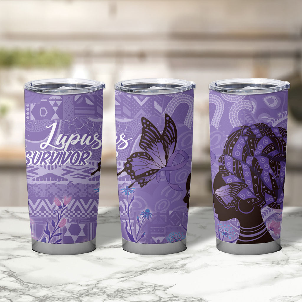 Lupus Awareness Afro Girl - Proud Survivor Tumbler Cup Ankara Pattern
