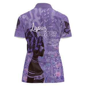 Lupus Awareness Afro Girl - Proud Survivor Women Polo Shirt Ankara Pattern
