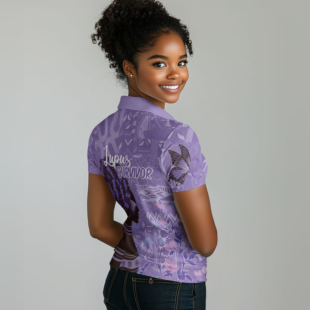 Lupus Awareness Afro Girl - Proud Survivor Women Polo Shirt Ankara Pattern