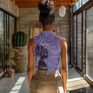 Lupus Awareness Afro Girl - Proud Survivor Women Sleeveless Polo Shirt Ankara Pattern