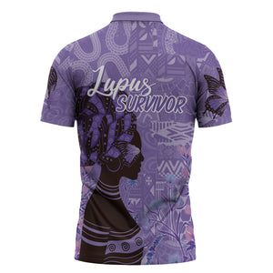 Lupus Awareness Afro Girl - Proud Survivor Zipper Polo Shirt Ankara Pattern