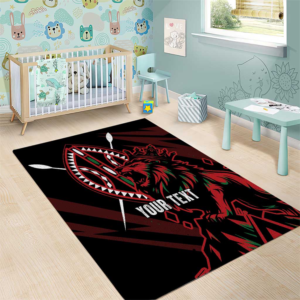 Kenya Personalized Lion Area Rug Stylized Maasai Shield - African Pride
