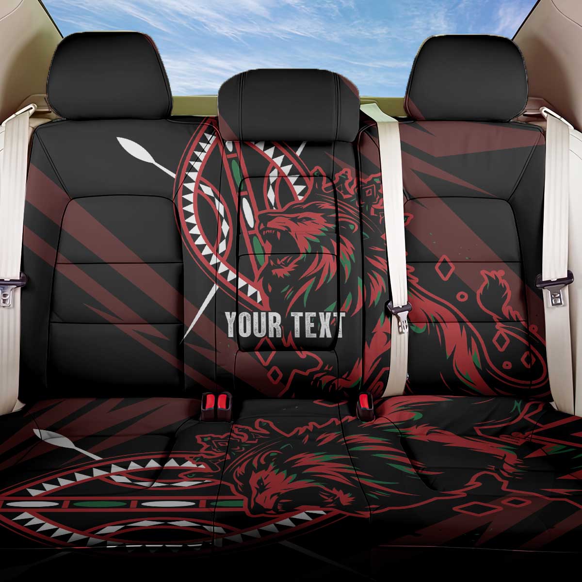 Kenya Personalized Lion Back Car Seat Cover Stylized Maasai Shield - African Pride
