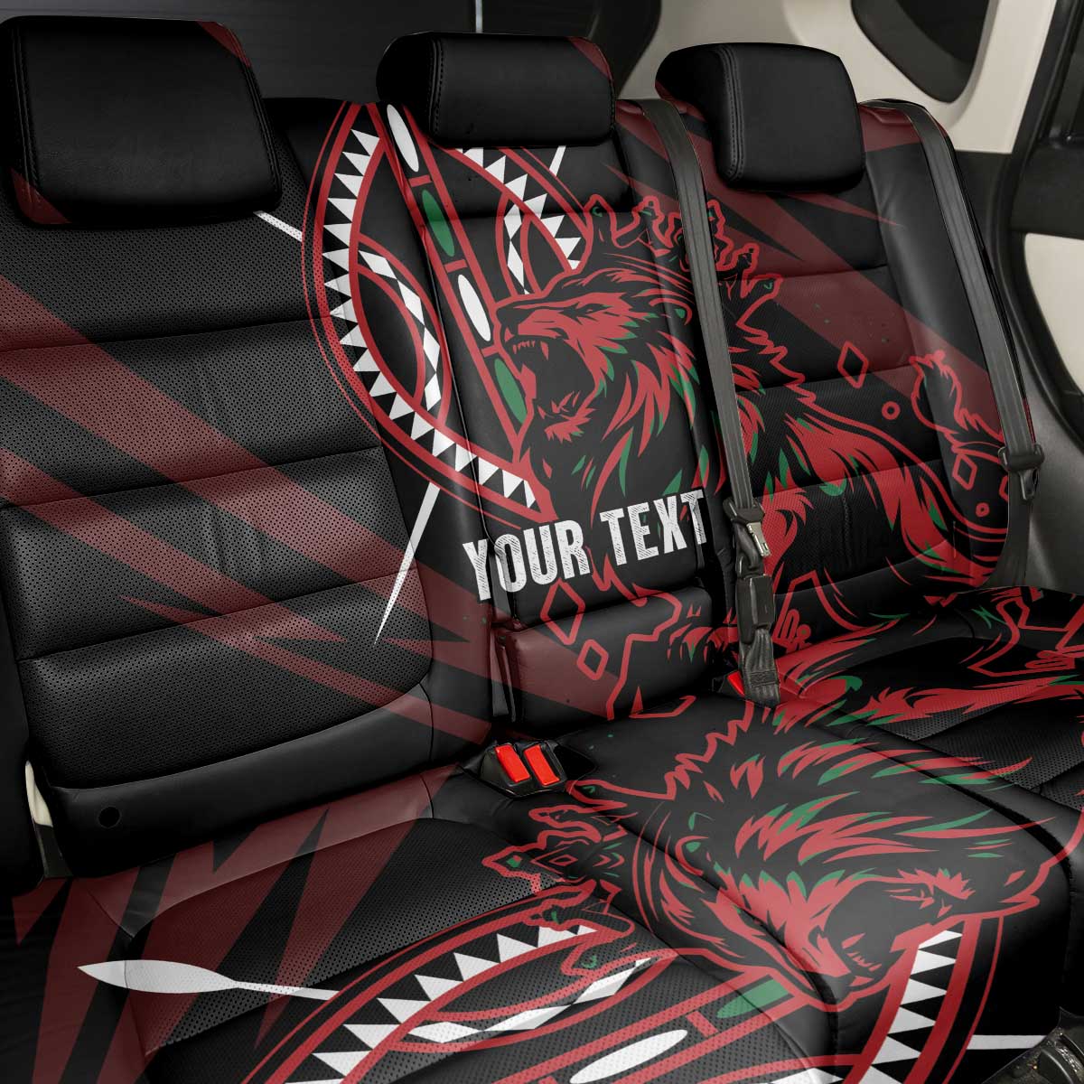 Kenya Personalized Lion Back Car Seat Cover Stylized Maasai Shield - African Pride