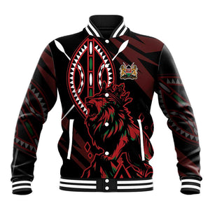 Kenya Personalized Lion Baseball Jacket Stylized Maasai Shield - African Pride