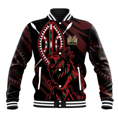 Kenya Personalized Lion Baseball Jacket Stylized Maasai Shield - African Pride