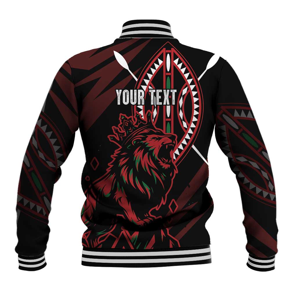 Kenya Personalized Lion Baseball Jacket Stylized Maasai Shield - African Pride