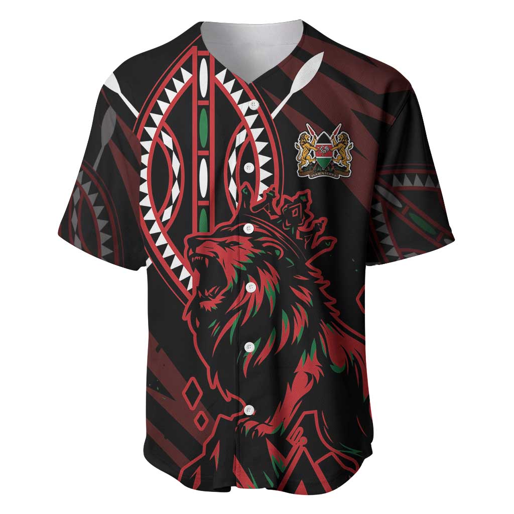 Kenya Personalized Lion Baseball Jersey Stylized Maasai Shield - African Pride