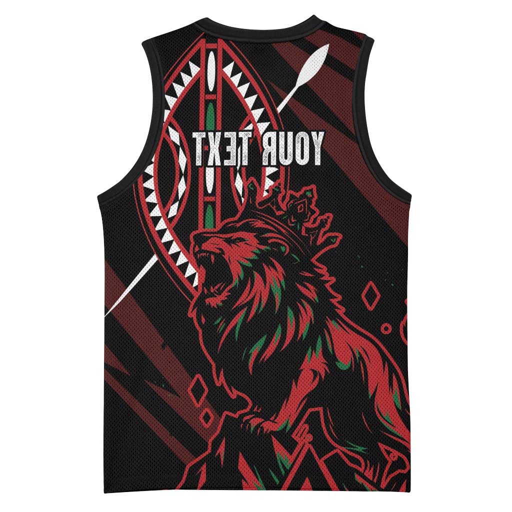 Kenya Personalized Lion Basketball Jersey Stylized Maasai Shield - African Pride