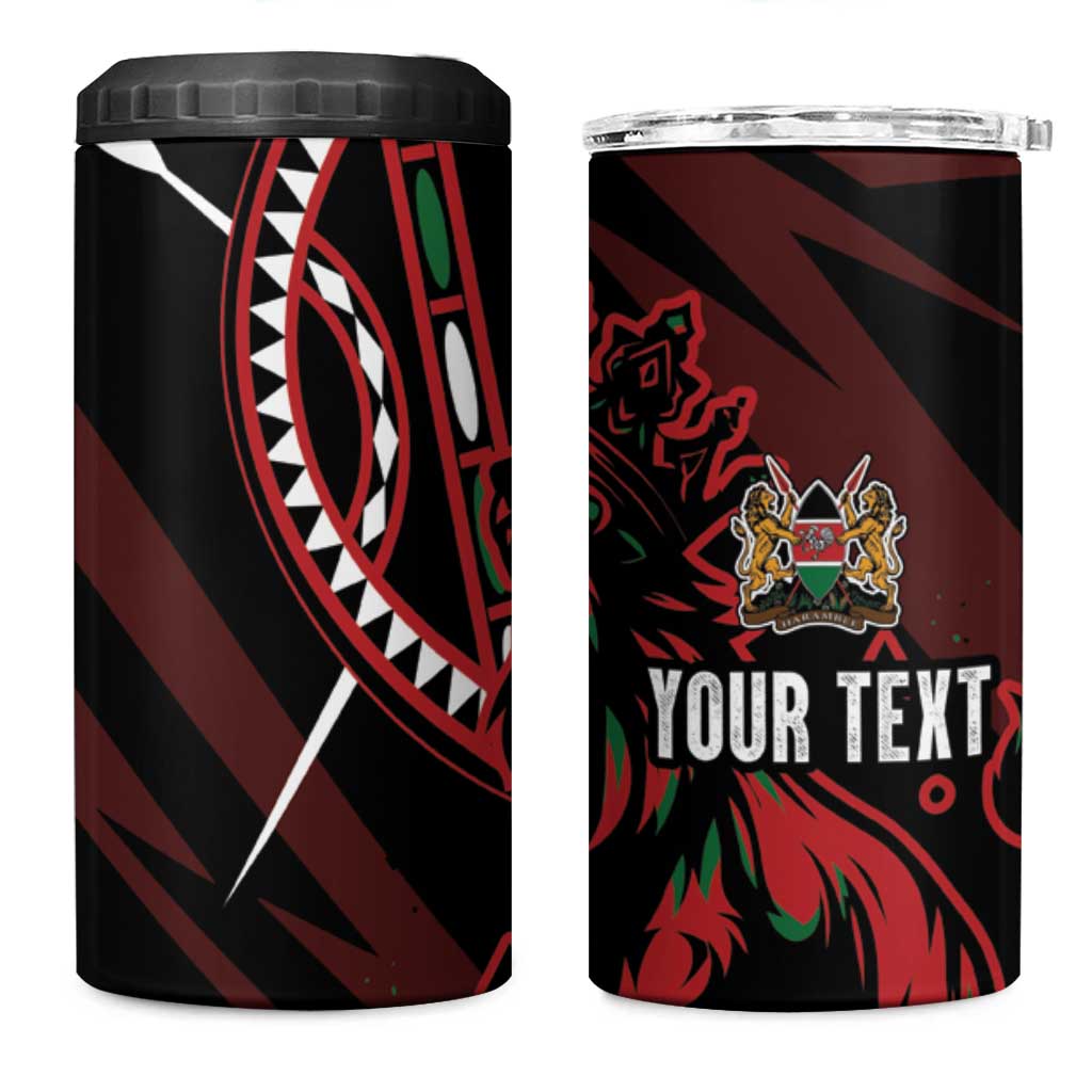 Kenya Personalized Lion 4 in 1 Can Cooler Tumbler Stylized Maasai Shield - African Pride