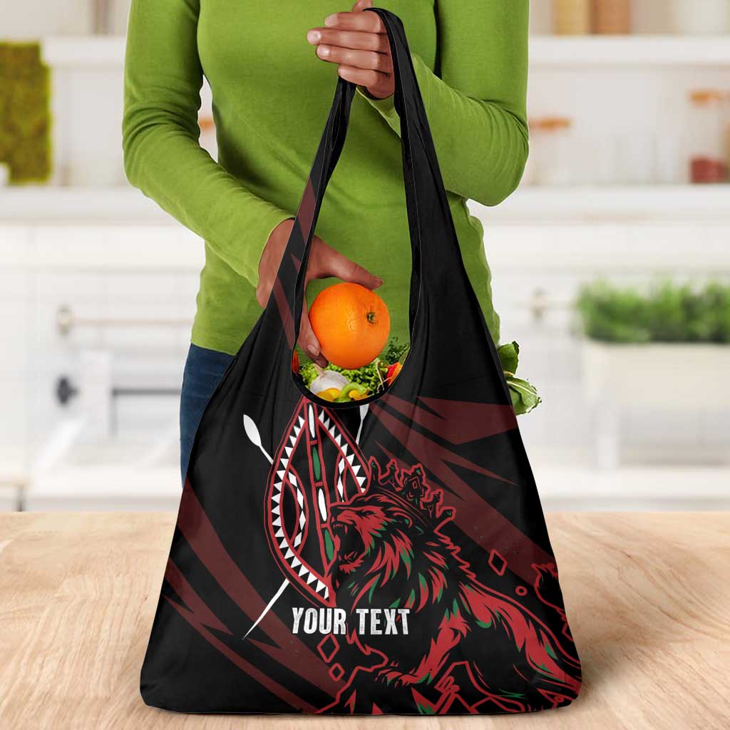 Kenya Personalized Lion Grocery Bag Stylized Maasai Shield - African Pride