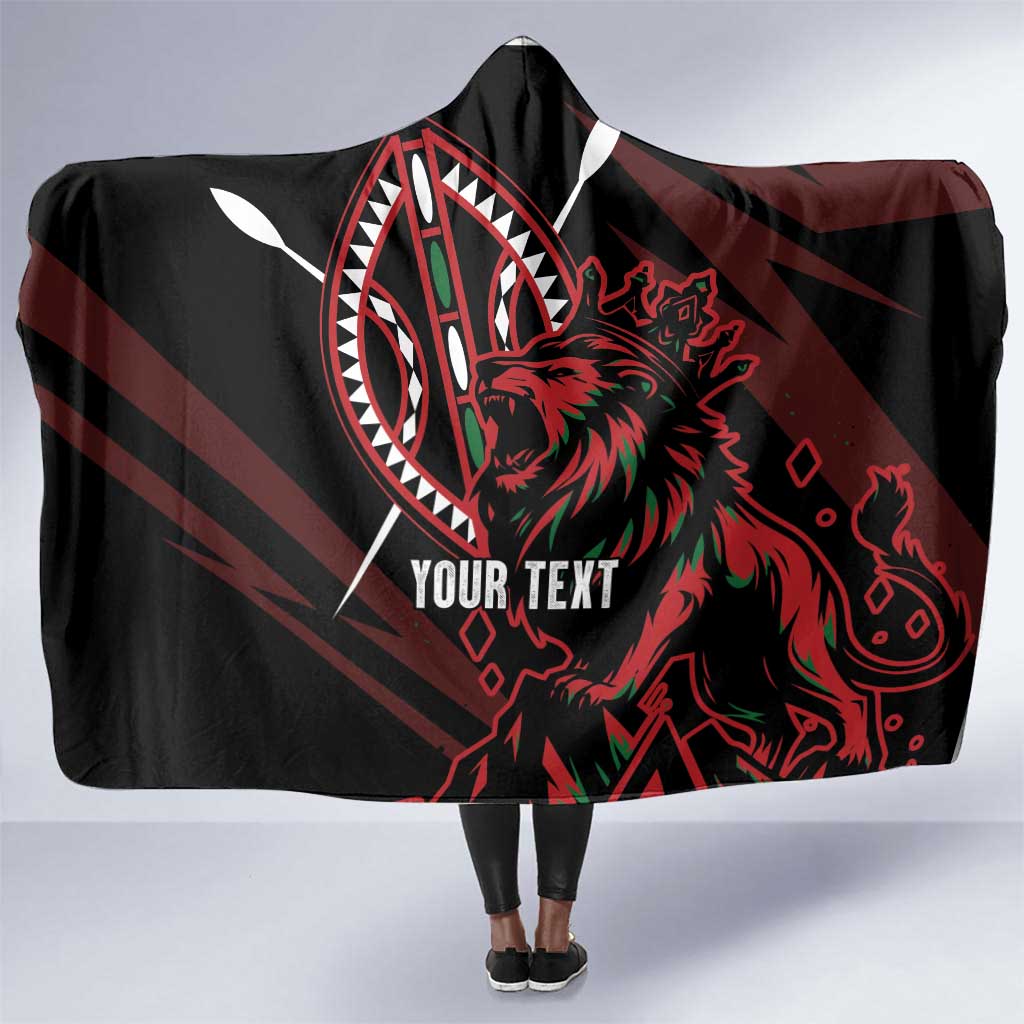 Kenya Personalized Lion Hooded Blanket Stylized Maasai Shield - African Pride