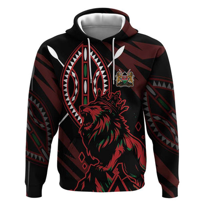 Kenya Personalized Lion Hoodie Stylized Maasai Shield - African Pride