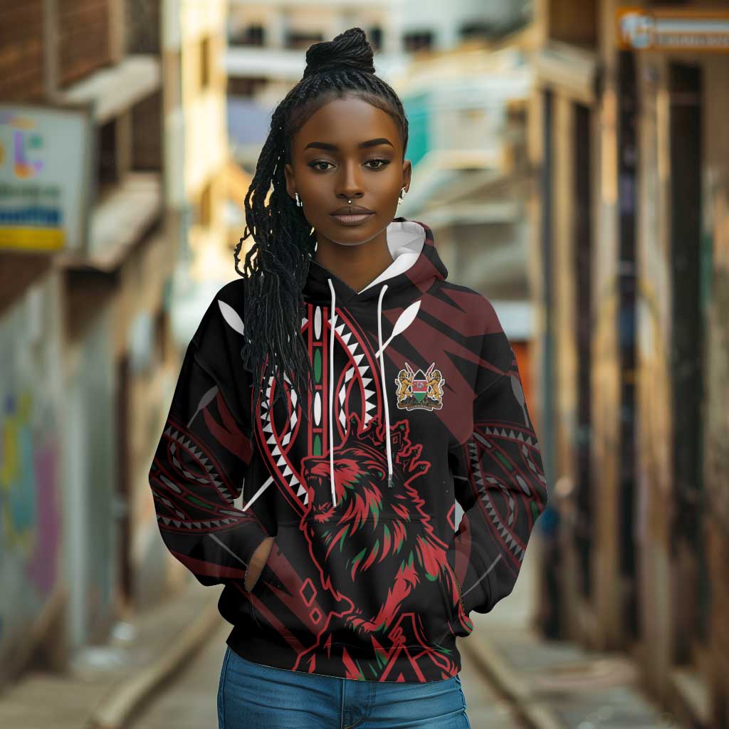 Kenya Personalized Lion Hoodie Stylized Maasai Shield - African Pride
