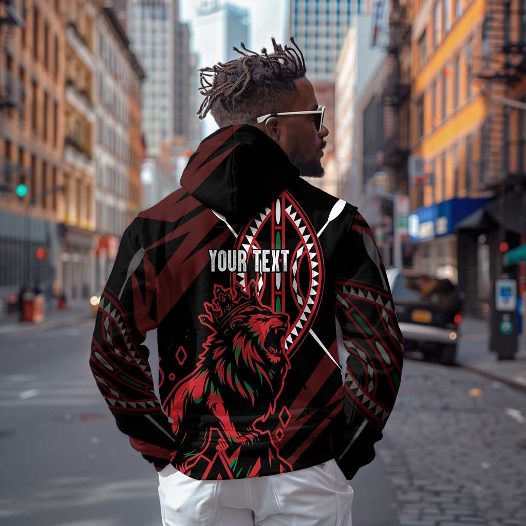 Kenya Personalized Lion Hoodie Stylized Maasai Shield - African Pride