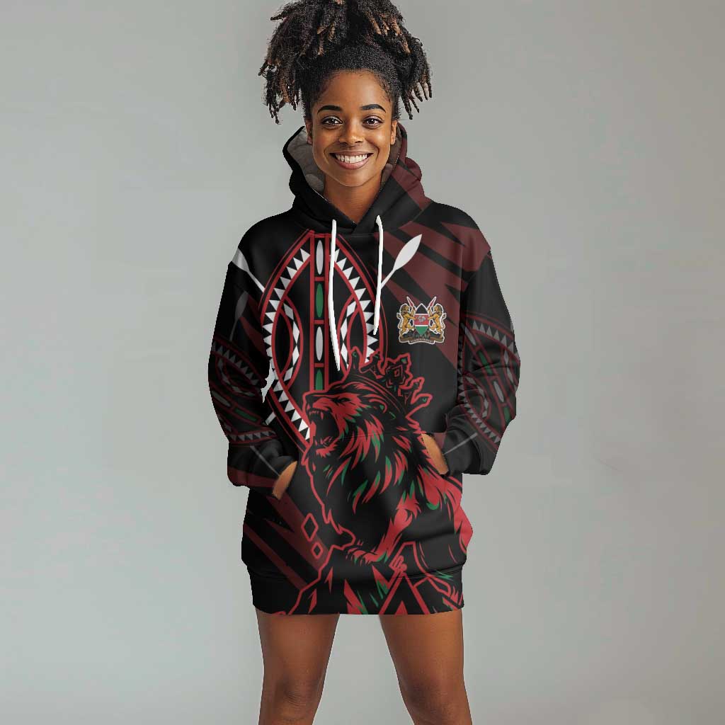 Kenya Personalized Lion Hoodie Dress Stylized Maasai Shield - African Pride