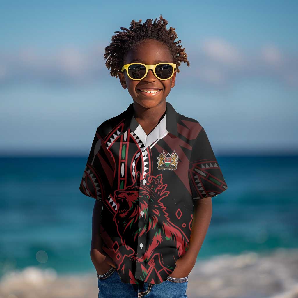 Kenya Personalized Lion Kid Hawaiian Shirt Stylized Maasai Shield - African Pride
