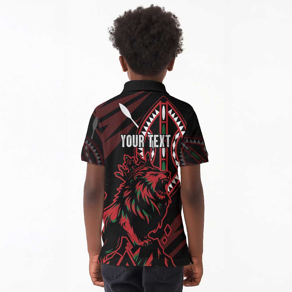 Kenya Personalized Lion Kid Polo Shirt Stylized Maasai Shield - African Pride