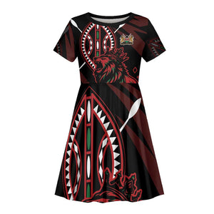 Kenya Personalized Lion Kid Short Sleeve Dress Stylized Maasai Shield - African Pride