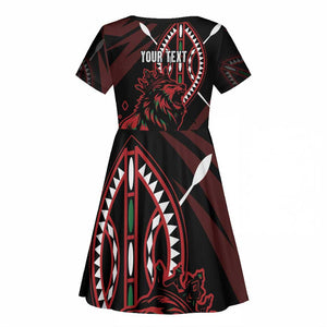 Kenya Personalized Lion Kid Short Sleeve Dress Stylized Maasai Shield - African Pride
