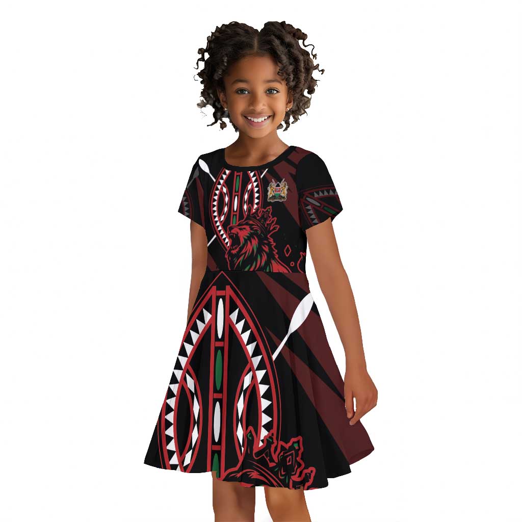 Kenya Personalized Lion Kid Short Sleeve Dress Stylized Maasai Shield - African Pride