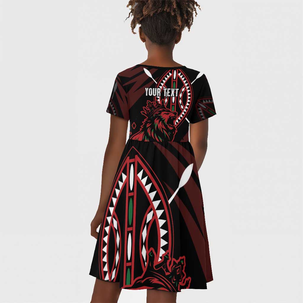 Kenya Personalized Lion Kid Short Sleeve Dress Stylized Maasai Shield - African Pride