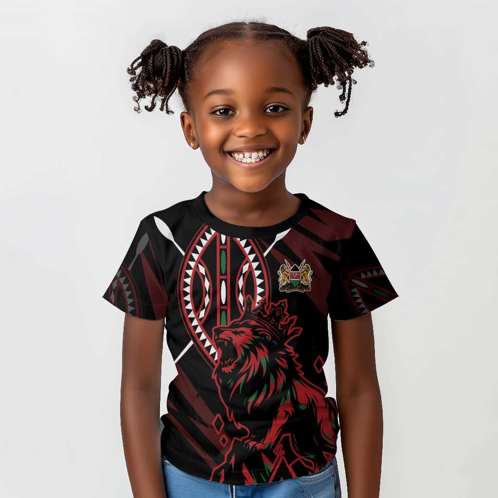 Kenya Personalized Lion Kid T shirt Stylized Maasai Shield - African Pride