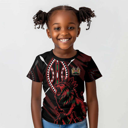 Kenya Personalized Lion Kid T shirt Stylized Maasai Shield - African Pride