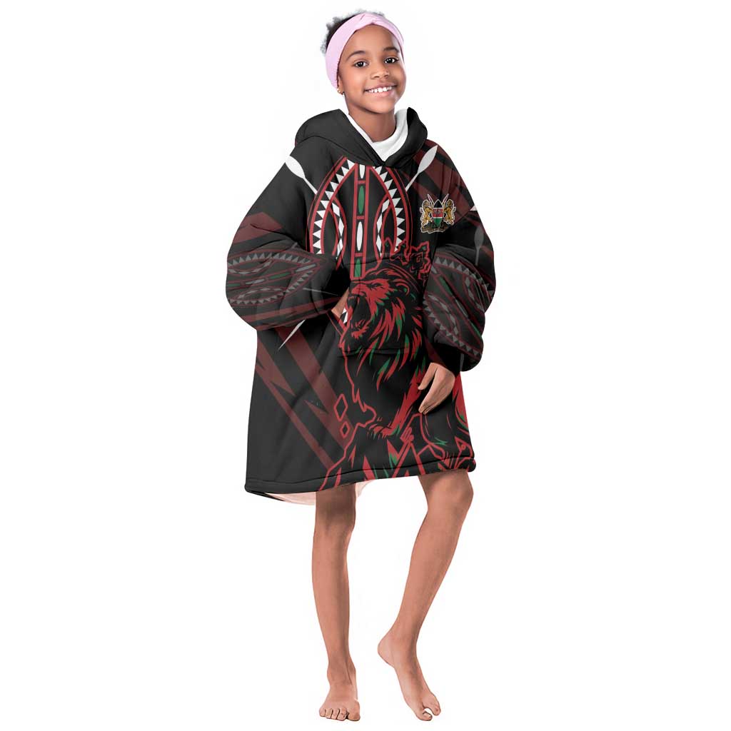 Kenya Personalized Lion Kid Wearable Blanket Hoodie Stylized Maasai Shield - African Pride