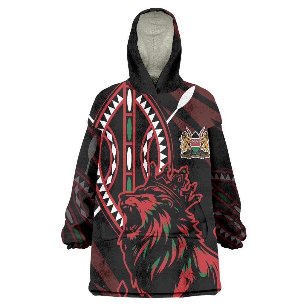 Kenya Personalized Lion Kid Wearable Blanket Hoodie Stylized Maasai Shield - African Pride