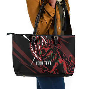 Kenya Personalized Lion Leather Tote Bag Stylized Maasai Shield - African Pride