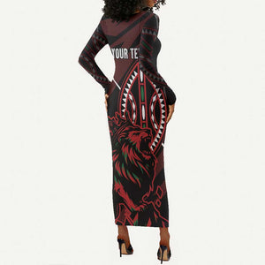 Kenya Personalized Lion Long Sleeve Bodycon Dress Stylized Maasai Shield - African Pride